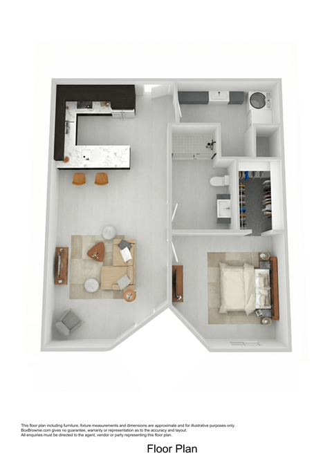 Floor plan for 1 bed, 1 bath, 680 sqft